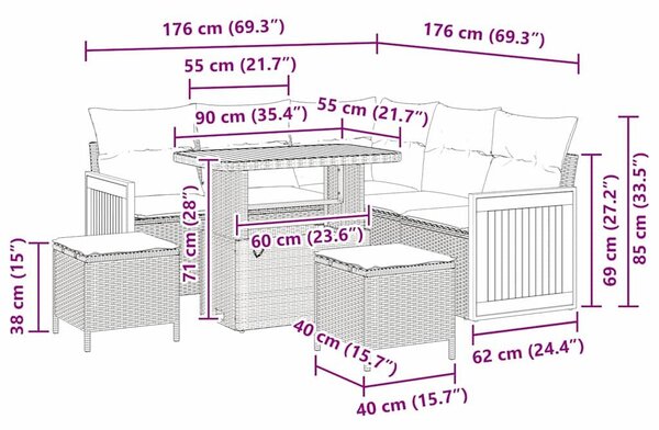 VidaXL Kerti Kanapé Szett 8 db 7-Ülőhelyek száma Beige és krém