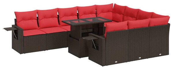 VidaXL 11 részes barna polyrattan akácfa kerti ülőgarnitúra párnákkal