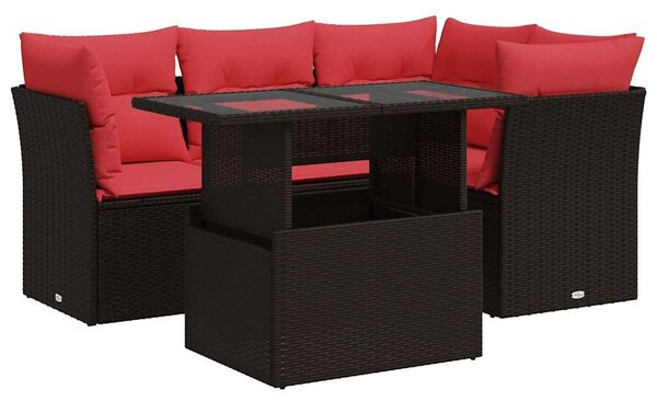 VidaXL 5 részes barna polyrattan akácfa kerti ülőgarnitúra párnával