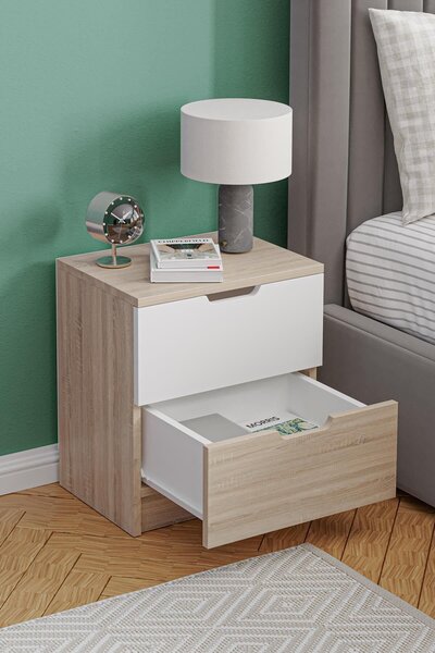 Hanah Home Lento Éjjeliszekrény Sonoma tölgy, Fehér