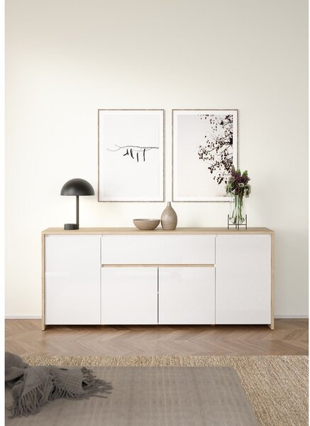 Fehér-natúr színű komód tölgyfa dekorral 197x84x48 cm Next – Tvilum