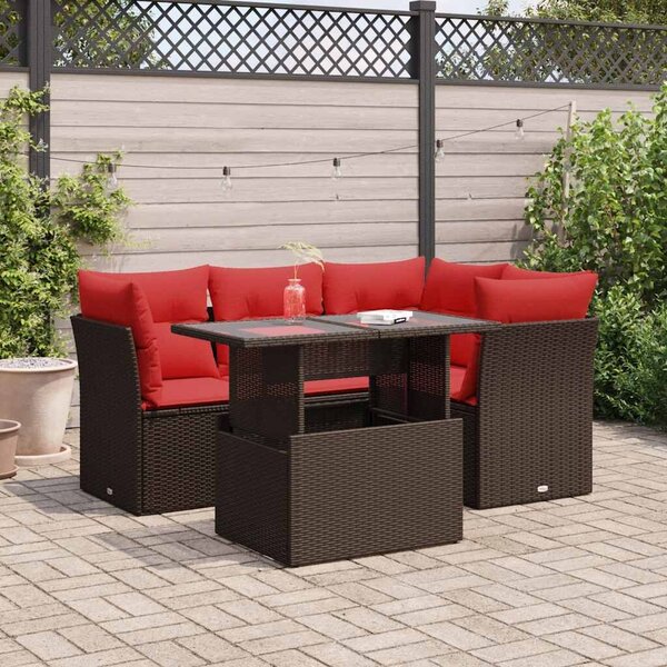 VidaXL 5 részes barna polyrattan akácfa kerti ülőgarnitúra párnával