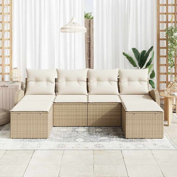 VidaXL Kerti Kanapé Szett párnával 6 pcs Bézs Poly Rattan