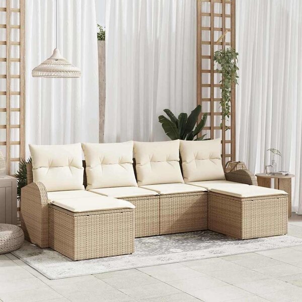 VidaXL Kerti Kanapé Szett párnával 6 pcs Bézs Poly Rattan
