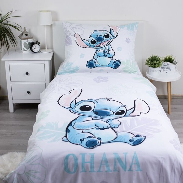 Fehér egyszemélyes pamut gyerek ágyneműhuzat 140x200 cm Lilo and Stitch "Ohana White" – Jerry Fabrics