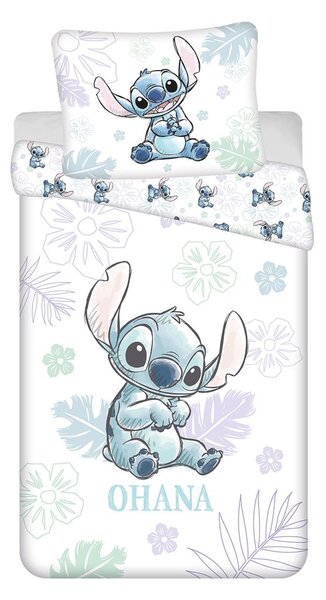 Fehér egyszemélyes pamut gyerek ágyneműhuzat 140x200 cm Lilo and Stitch "Ohana White" – Jerry Fabrics