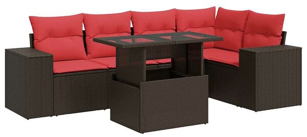 VidaXL 6 részes barna polyrattan akácfa kerti ülőgarnitúra párnával