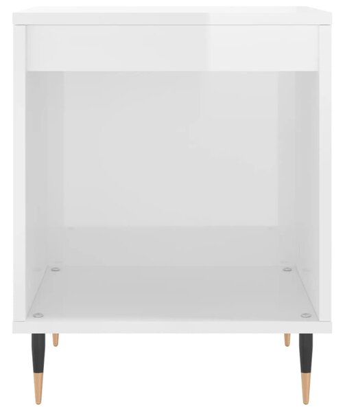 Magasfényű fehér szerelt fa éjjeliszekrény 40x35x50 cm