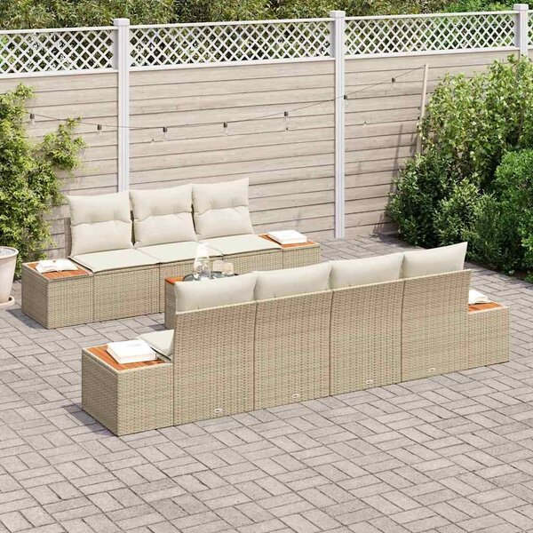 VidaXL Kerti Kanapé Szett párnával 8 pcs Bézs Poli rattan