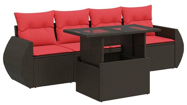 VidaXL 5 részes barna polyrattan akácfa kerti ülőgarnitúra párnával