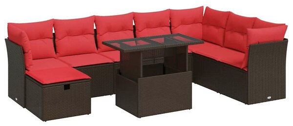 VidaXL 9 részes barna polyrattan akácfa kerti ülőgarnitúra párnákkal