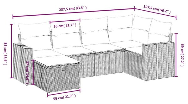 VidaXL 6 részes bézs polyrattan kerti ülőgarnitúra párnával