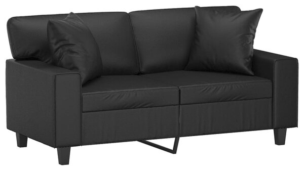 2 személyes fekete műbőr kanapé díszpárnákkal 120 cm