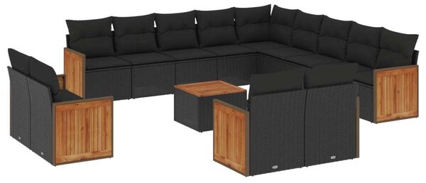 VidaXL Polyrattan Kerti Ülőgarnitúra - 14 részes - Fekete