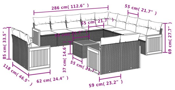 VidaXL Polyrattan Kerti Ülőgarnitúra - 14 részes - Fekete