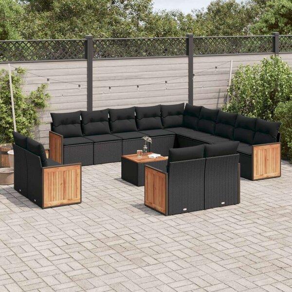 VidaXL Polyrattan Kerti Ülőgarnitúra - 14 részes - Fekete