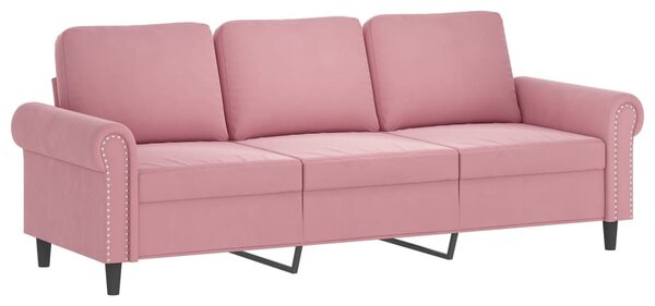 3 személyes rózsaszín bársony kanapé díszpárnákkal 180 cm