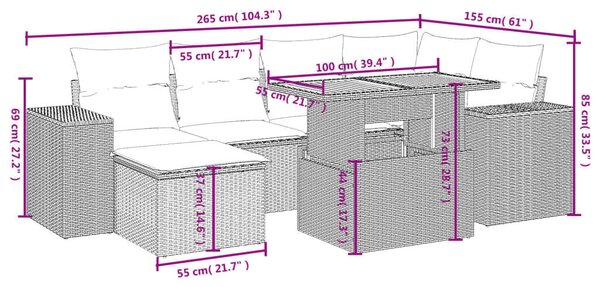 VidaXL Polyrattan Kerti Ülőgarnitúra - 7 részes - Fekete