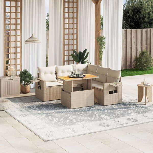 VidaXL Polyrattan Kerti Ülőgarnitúra - 6 részes - Bézs