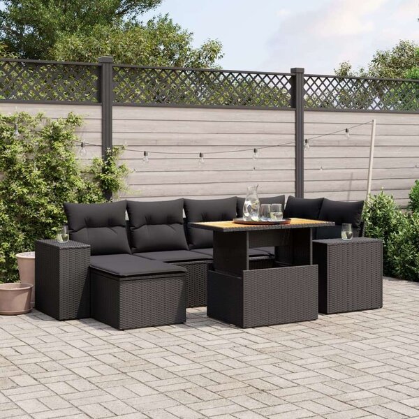 VidaXL Polyrattan Kerti Ülőgarnitúra - 7 részes - Fekete