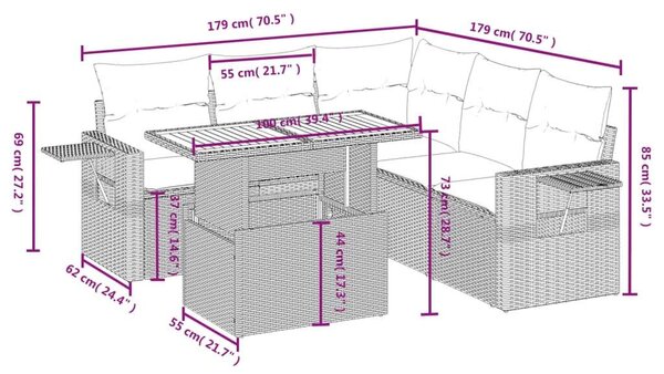 VidaXL Polyrattan Kerti Ülőgarnitúra - 6 részes - Bézs