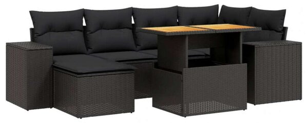 VidaXL Polyrattan Kerti Ülőgarnitúra - 7 részes - Fekete