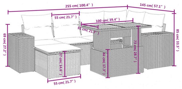 VidaXL Polyrattan Kerti Ülőgarnitúra - 7 részes - Fekete