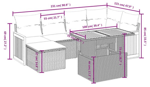 Polyrattan Kerti Ülőgarnitúra - 7 részes - Bézs