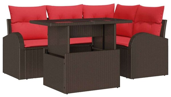 VidaXL Kerti Kanapé Szett tárolóval 5 pcs Barna és Piros polirattan