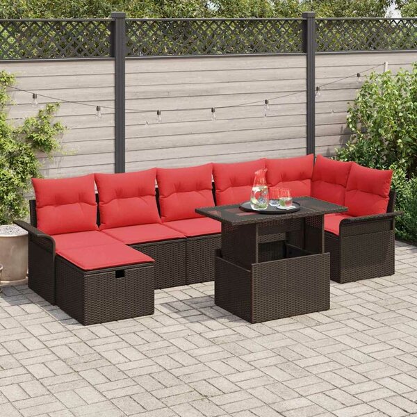 VidaXL Kerti Kanapé Szett párnával tárolóval 8 pcs Barna Poli rattan