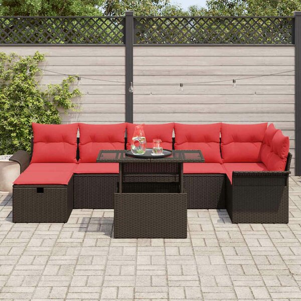 VidaXL Kerti Kanapé Szett párnával tárolóval 8 pcs Barna Poli rattan