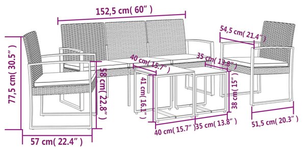 5 részes barna polyrattan kerti étkezőgarnitúra párnákkal