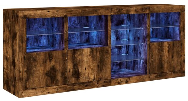 Füstös tölgy színű tálalószekrény LED-ekkel 164 x 37 x 67 cm