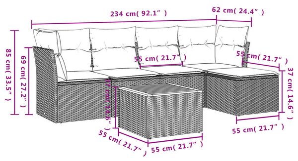 VidaXL Polyrattan Kerti Ülőgarnitúra - 6 részes - Bézs