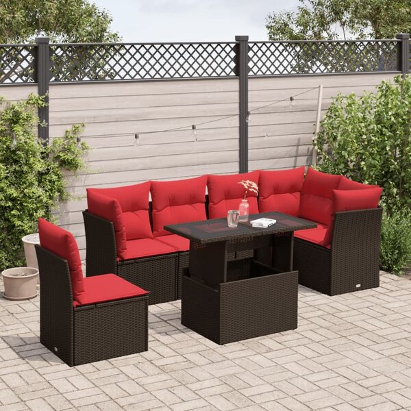 VidaXL 7 db barna polyrattan kerti kanapégarnitúra párnákkal