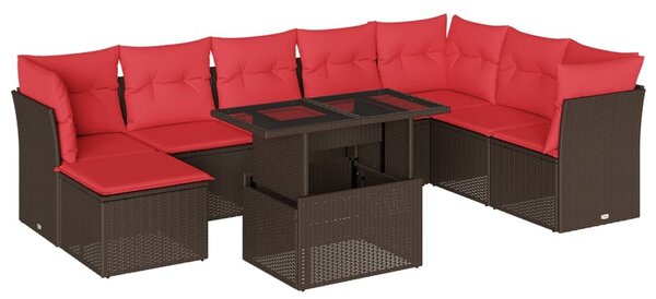 VidaXL 9 db barna polyrattan kerti kanapégarnitúra párnákkal
