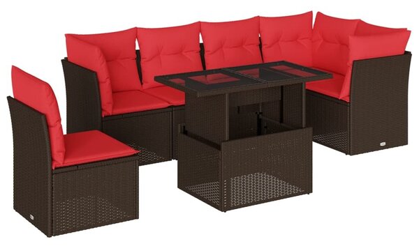 VidaXL 7 db barna polyrattan kerti kanapégarnitúra párnákkal
