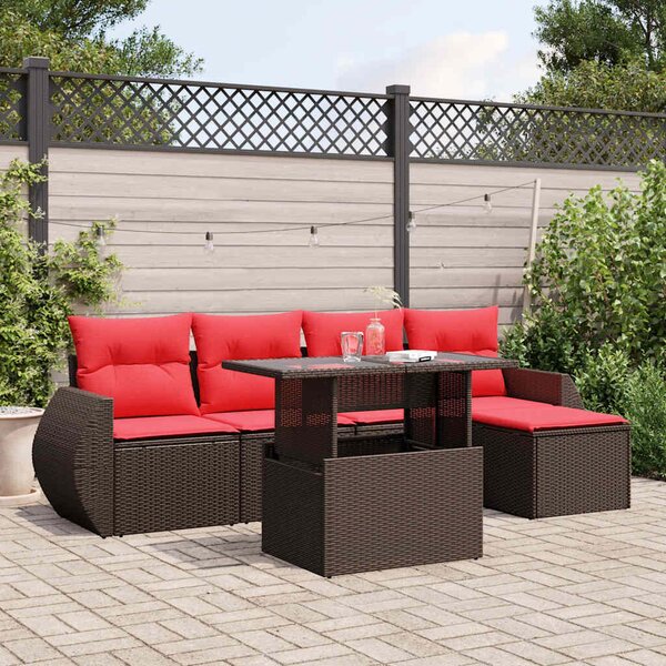 VidaXL 6 db barna polyrattan kerti kanapégarnitúra párnákkal