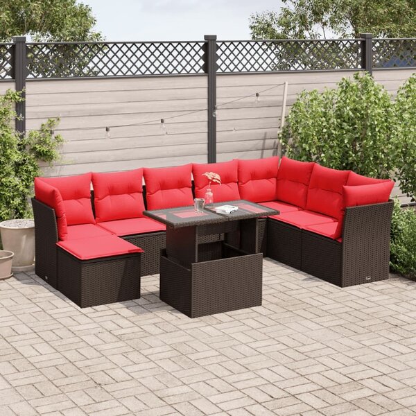 VidaXL 9 db barna polyrattan kerti kanapégarnitúra párnákkal