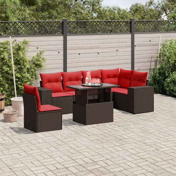 VidaXL 7 db barna polyrattan kerti kanapégarnitúra párnákkal