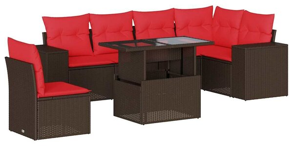 VidaXL 7 db barna polyrattan kerti kanapégarnitúra párnákkal