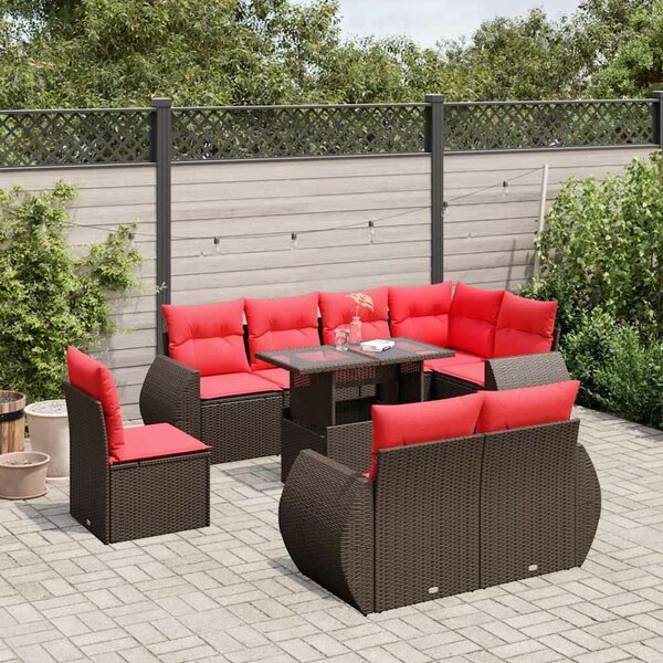 VidaXL 9 db barna polyrattan kerti kanapégarnitúra párnákkal