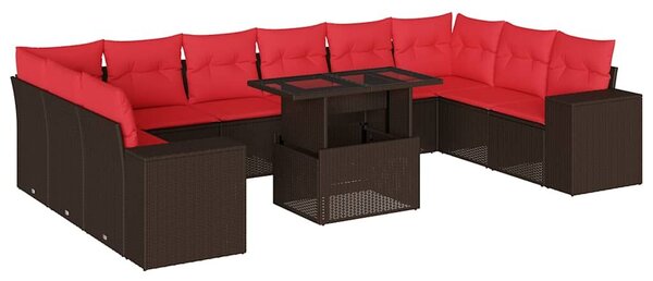 VidaXL 11 db barna polyrattan kerti kanapégarnitúra párnákkal