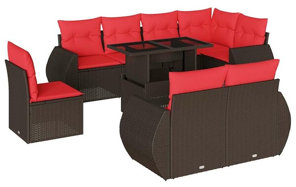 VidaXL 9 db barna polyrattan kerti kanapégarnitúra párnákkal