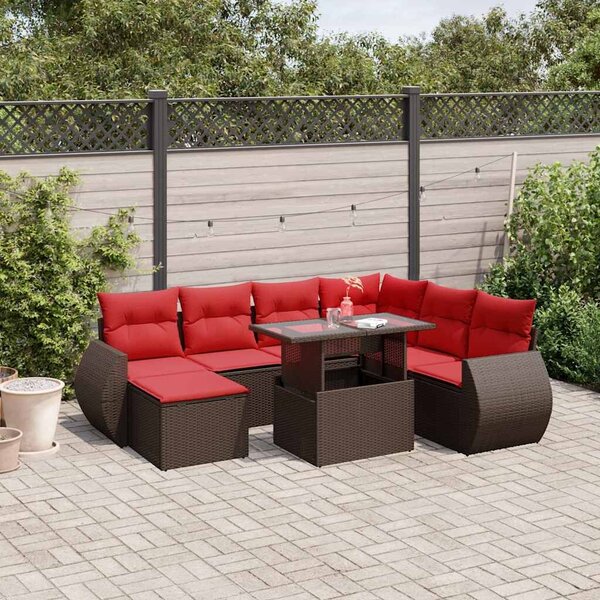 VidaXL 8 db barna polyrattan kerti kanapégarnitúra párnákkal
