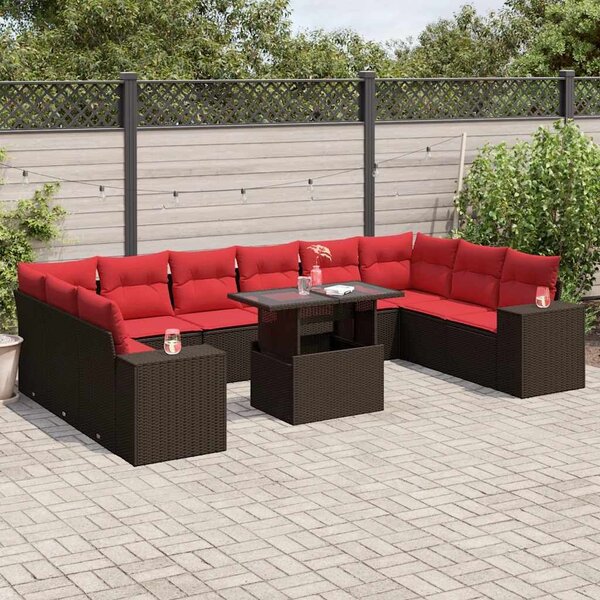 VidaXL 11 db barna polyrattan kerti kanapégarnitúra párnákkal