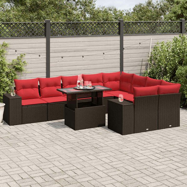 VidaXL 10 db barna polyrattan kerti kanapégarnitúra párnákkal