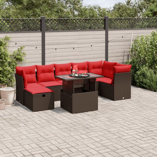 VidaXL 8 db barna polyrattan kerti kanapégarnitúra párnákkal