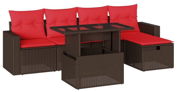 VidaXL 6 db barna polyrattan kerti kanapégarnitúra párnákkal