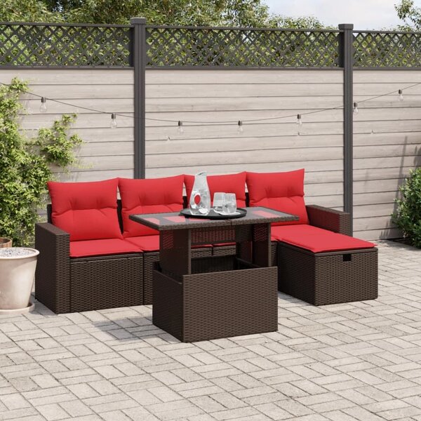 VidaXL 6 db barna polyrattan kerti kanapégarnitúra párnákkal
